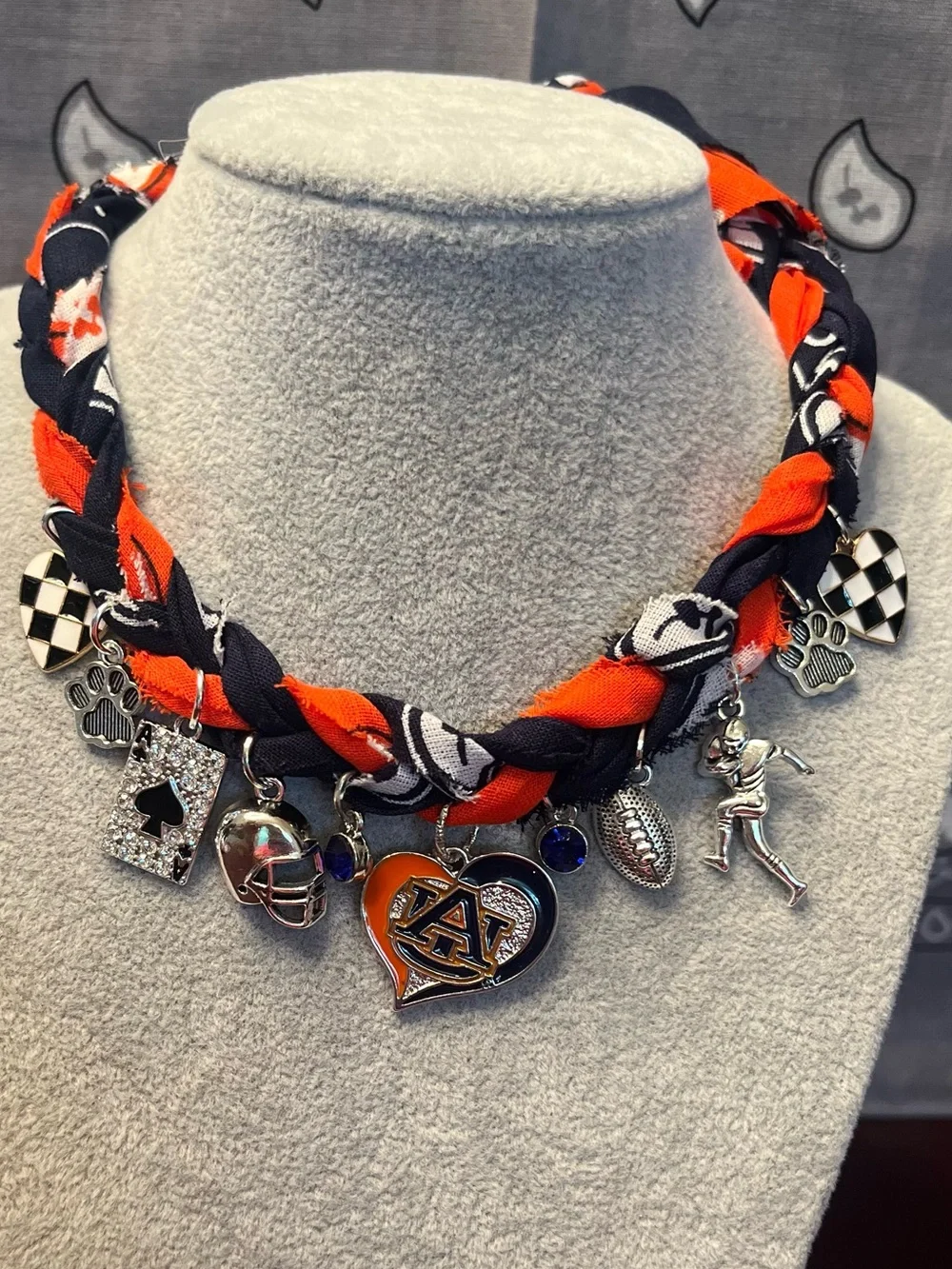 Auburn Tigers Braided Bandana Necklace, Orange and Navy Game Day, 27”